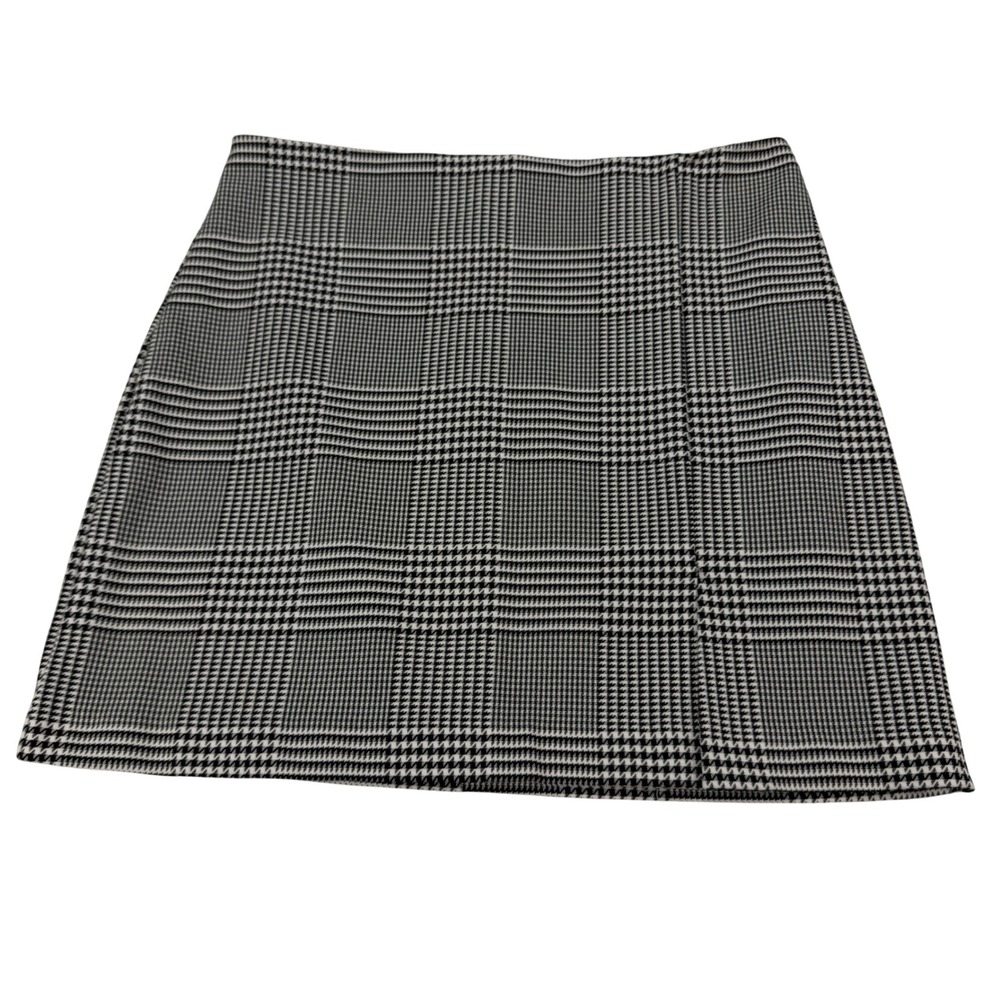 Rachel Zoe Black White Houndstooth Plaid Mini Skirt Front Slit Lined Size 10